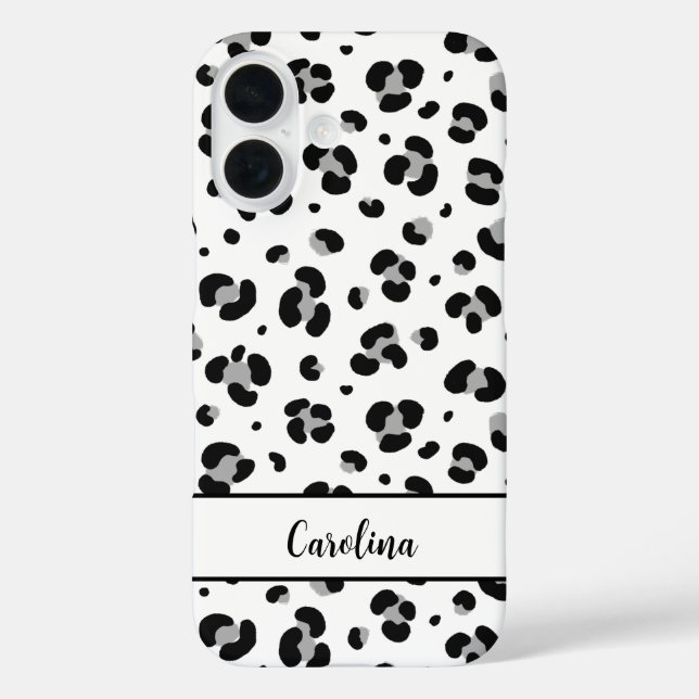 Black Leopard Personalised Modern iPhone Case (Back)