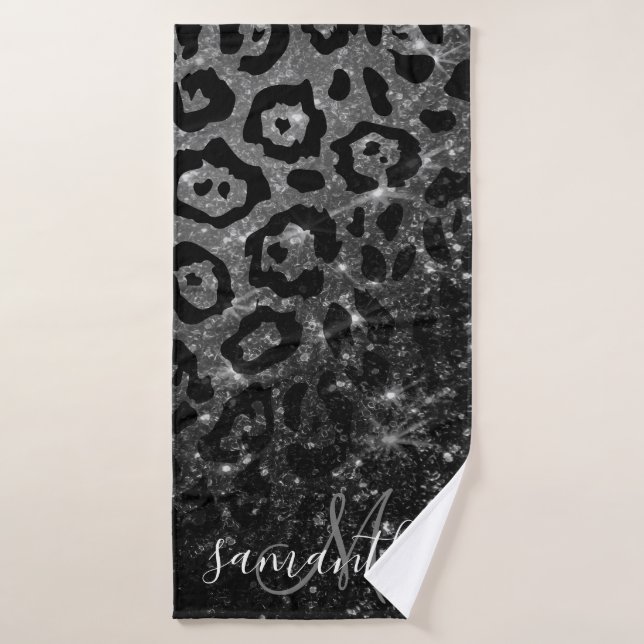 Black Leopard Print and Glitter Bath Towel Set (Bath Towel)