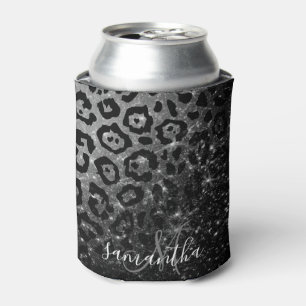 Black Leopard Print and Glitter Can Cooler