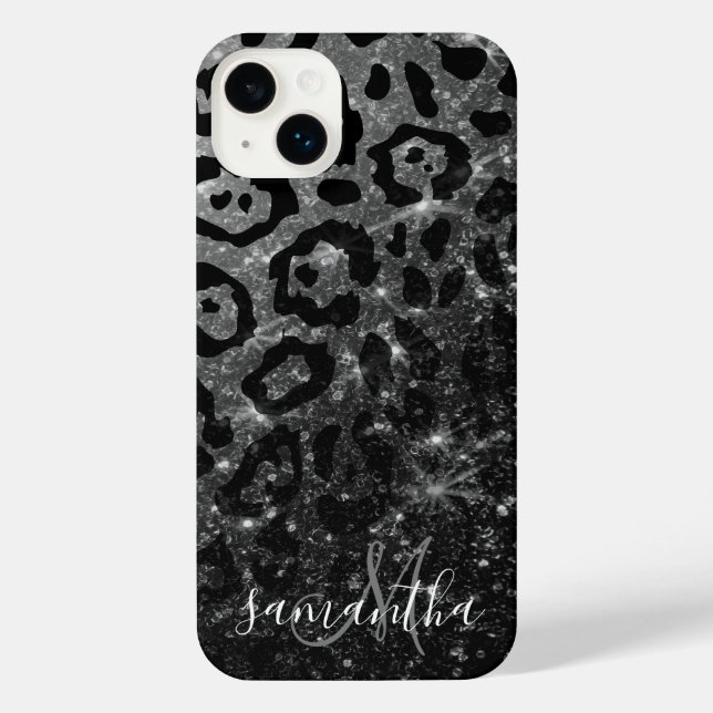 Black Leopard Print and Glitter iPhone Case (Back)