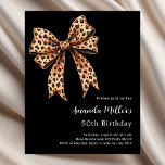 Black leopard print bow brown birthday invitation<br><div class="desc">A classic black background,  decorated with a large bow with leopard print. Personalise and add a name and party details. 

1 sheet = 1 invitation printed edge to edge.</div>