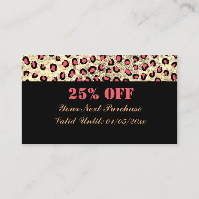 Black Leopard Print Glitter QR CodeDiscount Card (Front)
