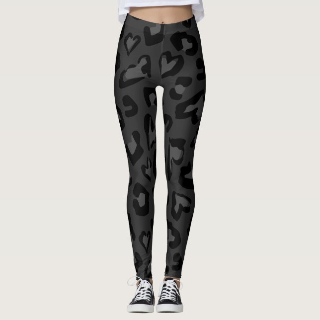 black leopard print heart leggings (Front)