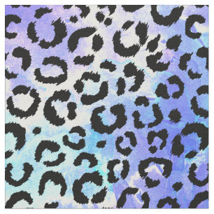 Black Leopard Print on Blue Watercolor Background Fabric