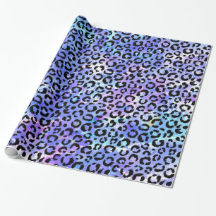 Black Leopard Print on Blue Watercolor Background Wrapping Paper