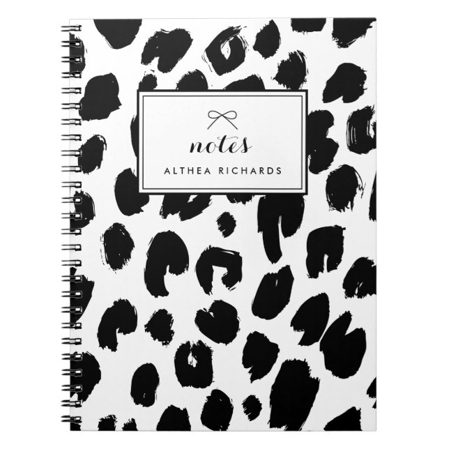 Black Leopard Print Personalised Notebook (Front)