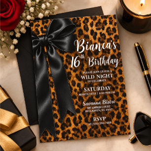 Black & Leopard Print Sweet 16 Birthday Invitation
