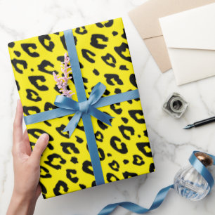 Black leopard spots exotic animal print rosettes wrapping paper