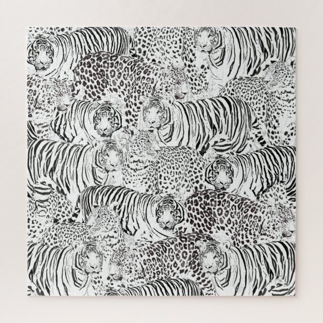 Black Leopard Tiger Animals Pattern Jigsaw Puzzle (Vertical)