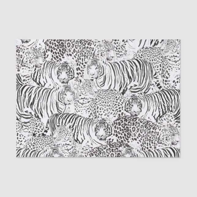 Black Leopard Tiger Animals Pattern Tissue Paper (Front)
