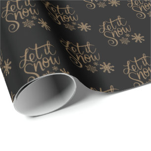 Black Let It Snow Christmas Wrapping Paper