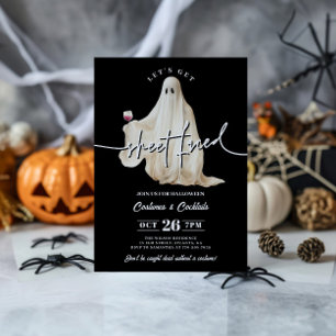 Black Let's Get Sheet Faced Funny Halloween Invitation