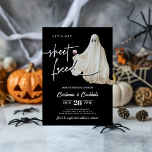 Black Let's Get Sheet Faced Funny Halloween Invitation