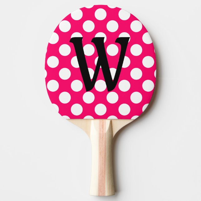 Black Letter Monogram on Polka Dots Ping Pong Paddle (Front)