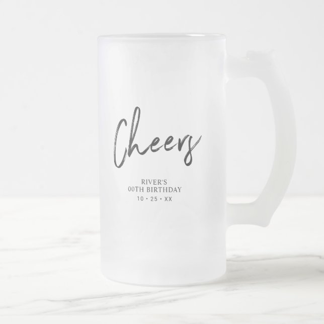 Black Lettering Cheers Adult Birthday Party Favour Frosted Glass Beer Mug (Right)
