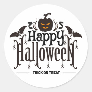 Black Lettering of Happy Halloween with pumpkin Classic Round Sticker