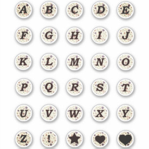 Black Letters Monogram Tiny Flowers Alphabet Beige