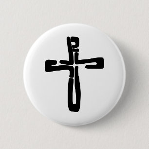 black letters of Jesus on the Cross 6 Cm Round Badge