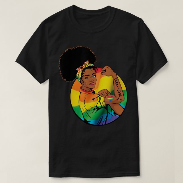 Black LGBT Girl Power Strong Pin Up Retro Art Gay  T-Shirt (Design Front)