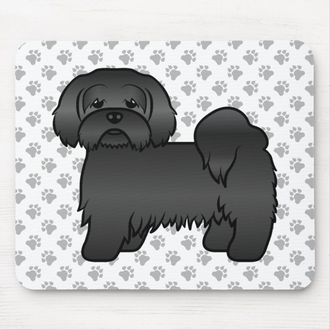 Black Lhasa Apso Cute Cartoon Dog Illustration Mouse Mat (Front)