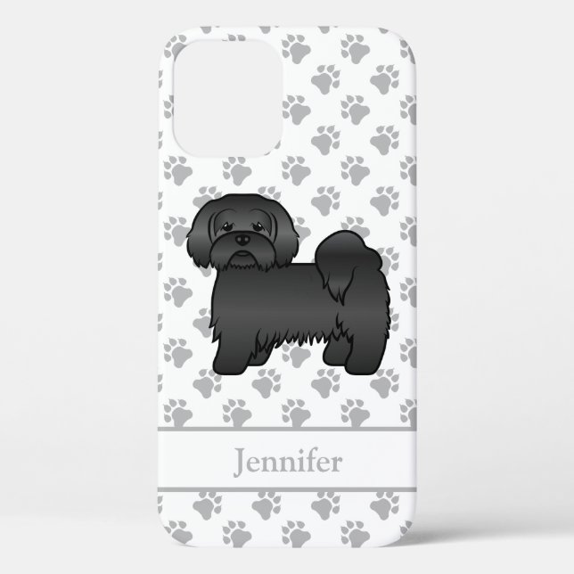 Black Lhasa Apso Cute Cartoon Dog & Name Case-Mate iPhone Case (Back)