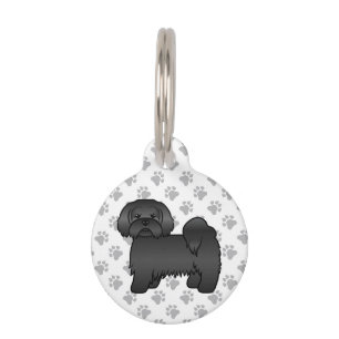 Black Lhasa Apso Cute Cartoon Dog & Pet's Info Pet Tag