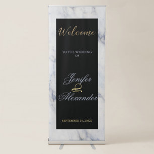 Black light blue and gold elegant marble wedding retractable banner