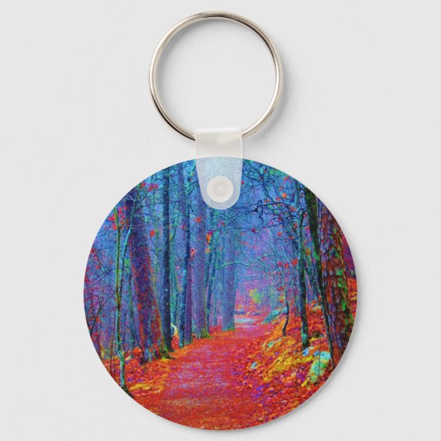 Black Light Forest Oil Painting Key Ring (Front)