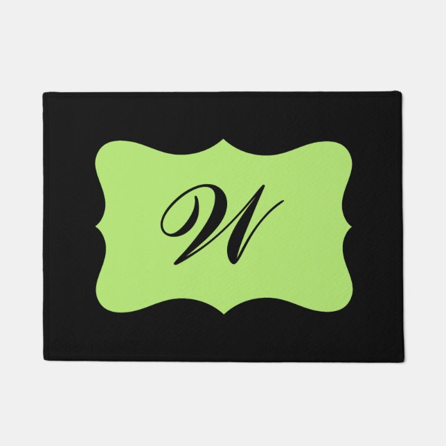 Black Light Green Monogram Initial Custom Doormat (Front)