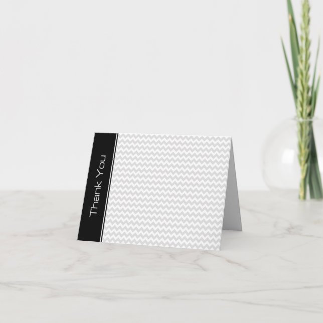 Black Light Grey Chevron Pattern Thank You Card (Front)