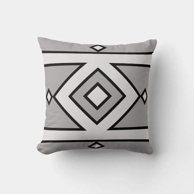 Black & Light Grey Geometric Shape Throw Pillow (Front)