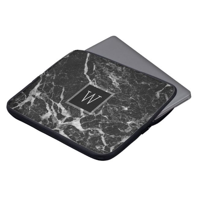 Black & Light Grey Marble Stone Texture Laptop Sleeve (Front Top)