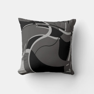 Black Light Grey on Dark Grey Swirling Art Design Cushion