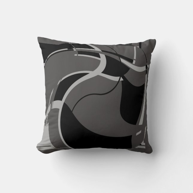 Black Light Grey on Dark Grey Swirling Art Design Cushion (Front)