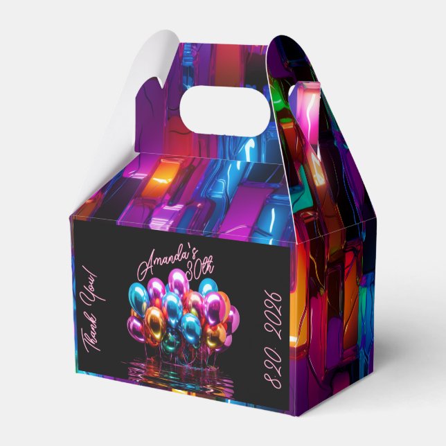 Black Light  Neon Balloons Birthday  Favour Box (Front Side)
