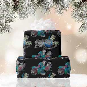 Black Light Neon Christmas Candle Pattern  Wrapping Paper