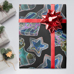 Black Light Neon Christmas Heart Pattern  Wrapping Paper