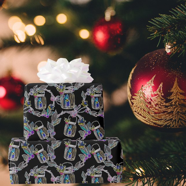 Black Light Neon Christmas Lantern Pattern  Wrapping Paper (Creator Uploaded)