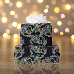 Black Light Neon Christmas Ornament Pattern  Wrapping Paper