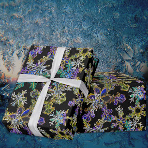 Black Light Neon Christmas Snowflake Pattern  Wrapping Paper