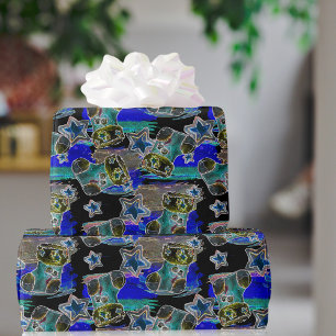 Black Light Neon Christmas Stocking Pattern  Wrapping Paper