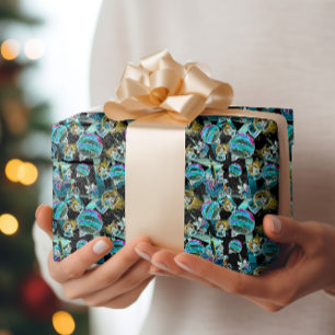 Black Light Neon Glow Christmas Globe Ornament Wrapping Paper