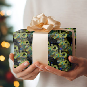 Black Light Neon Glow Xmas Candle and Ornaments Wrapping Paper