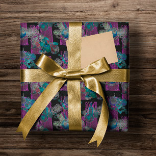 Black Light Neon Glow Xmas Candle Cluster Wrapping Paper