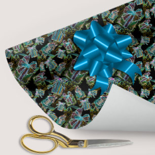 Black Light Neon Glow Xmas Presents and Houses Wrapping Paper