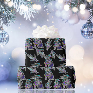 Black Light Neon Santa Claus Christmas Pattern  Wrapping Paper