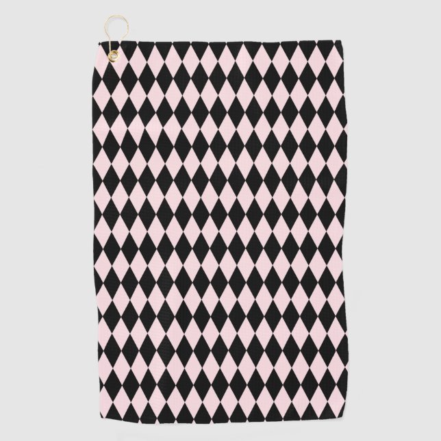 Black & Light Pink Stripe Pattern Minimal Abstract Golf Towel (Front)