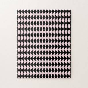 Black & Light Pink Stripe Pattern Minimal Abstract Jigsaw Puzzle