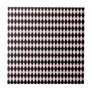 Black & Light Pink Stripe Pattern Minimal Abstract Tile