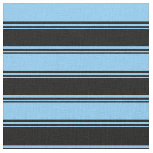 Black & Light Sky Blue Coloured Stripes Fabric